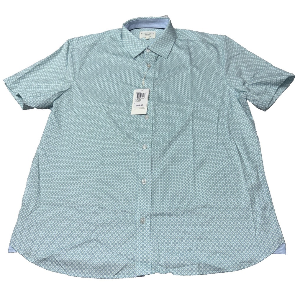 CON.STRUCT "Geo BRUSHED 4 Way Stretch S/S shirt Aqua Short Sleeve Lg NWT